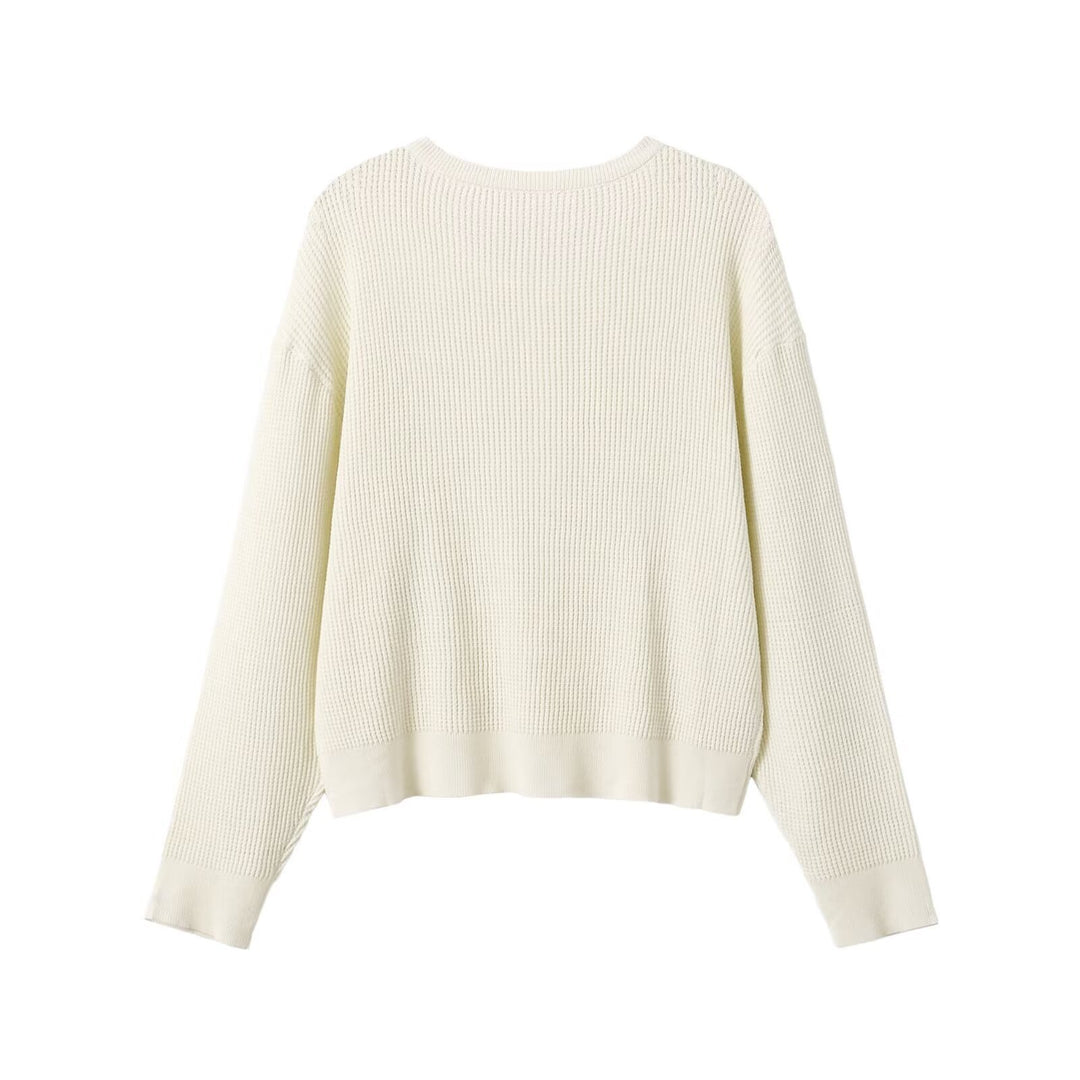 Damen Waffelstrick-Pullover mit halber Knopfleiste, Rundhals und entspanntem Oversize-Schnitt Drune