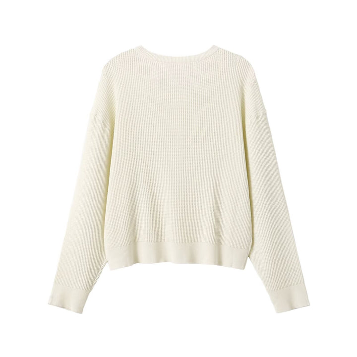 Damen Waffelstrick-Pullover mit halber Knopfleiste, Rundhals und entspanntem Oversize-Schnitt Drune