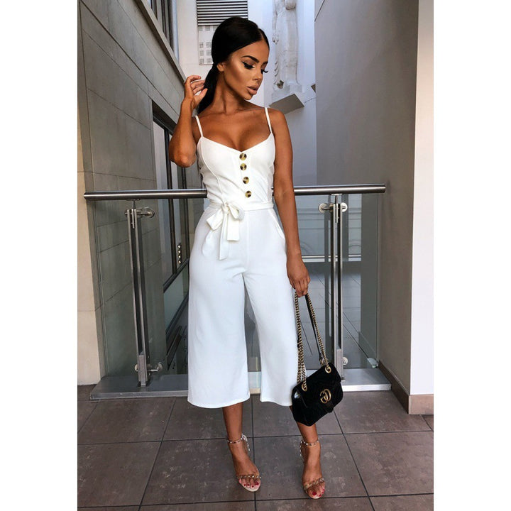 Damen Jumpsuit mit elegantem V-Ausschnitt und seitlichem Gürtel Drune
