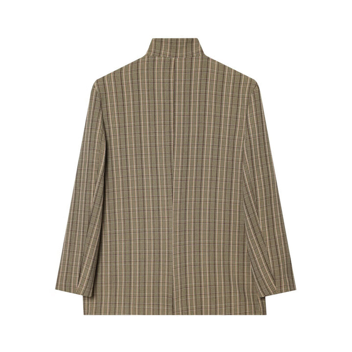 Damen Kastenförmiger Glencheck-Blazer mit Stehkragen und Pattentaschen Drune