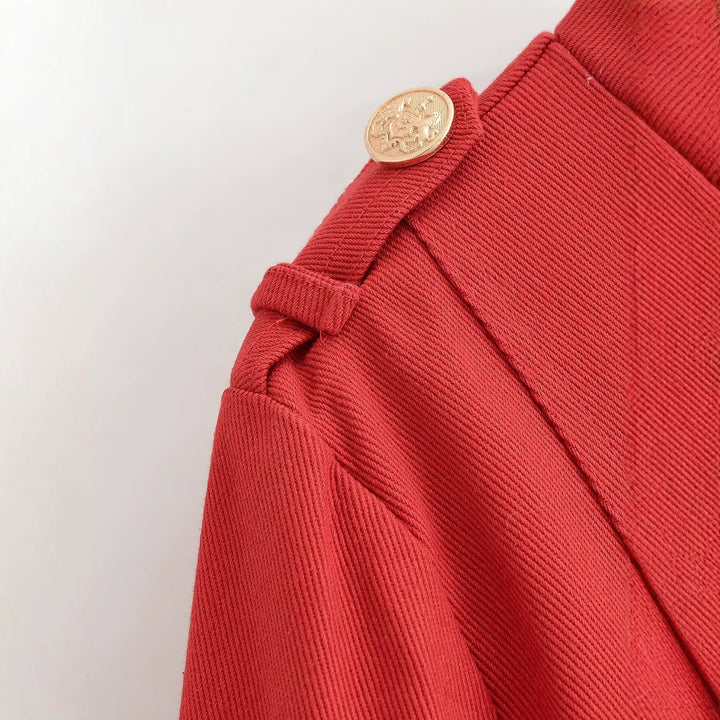 Damen Militärinspirierte Kurzjacke mit Stehkragen, Zierriegeln und goldenen Zierknöpfen Drune