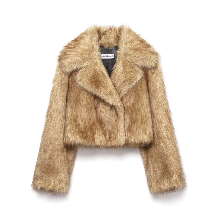Damen Kurzer Oversized Kunstfell-Bolero mit breitem Schalkragen Drune