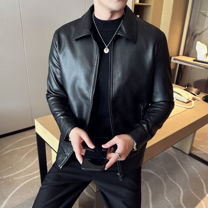 Herren Trendige und strapazierfähige Kunstlederjacke Drune