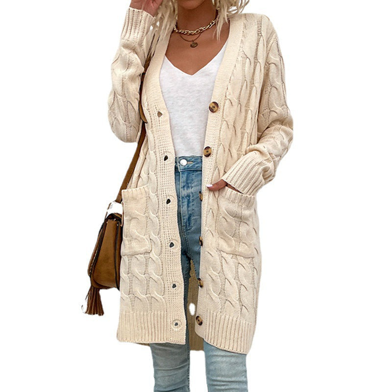 Damen Lange gestrickte Strickjacke mit Kabelmuster Drune