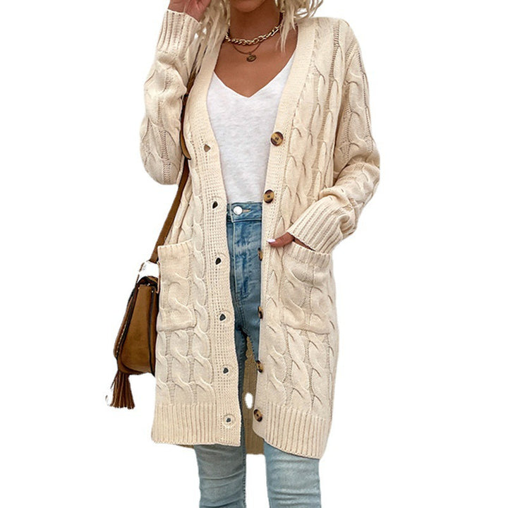 Damen Lange gestrickte Strickjacke mit Kabelmuster Drune