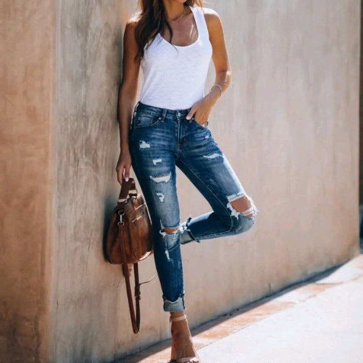 Damen modische Zerrissene Skinny-Jeans im lässigen Stil Drune