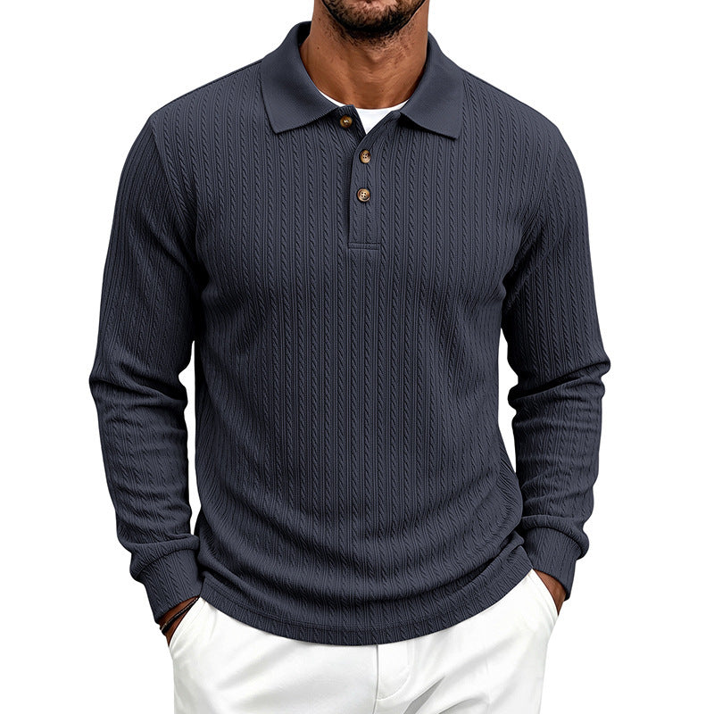 Herren Langärmeliges Strickpoloshirt mit Zopfmuster und Knopfleiste Drune