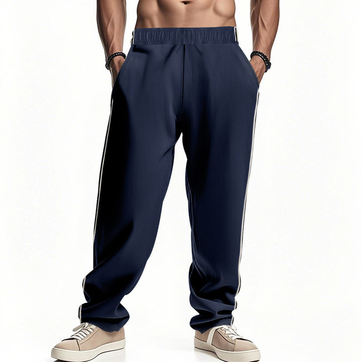Herren nan lockere Sweat-Jogginghose mit elastischem Bund, seitlichen Doppelstreifen und weichem Baumwollmix Drune