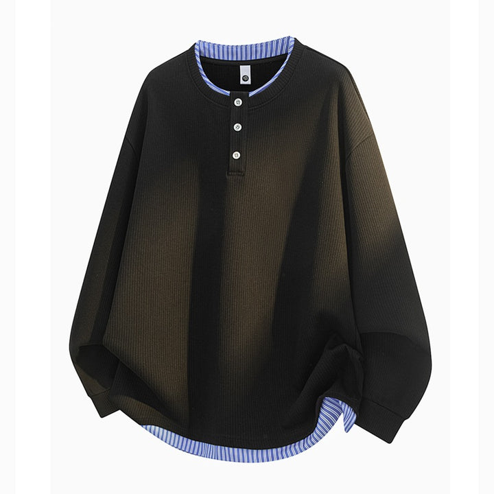 Unisex Oversize Henley-Langarmshirt mit Rippenstruktur und Einsatzlayer Drune