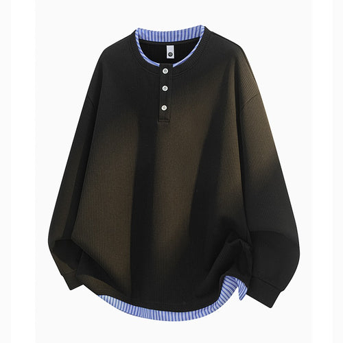 Unisex Oversize Henley-Langarmshirt mit Rippenstruktur und Einsatzlayer Drune