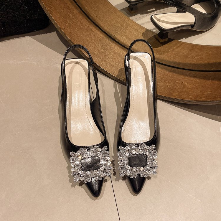 Damen Slingback Pumps mit Strassbesetztem Detail Drune