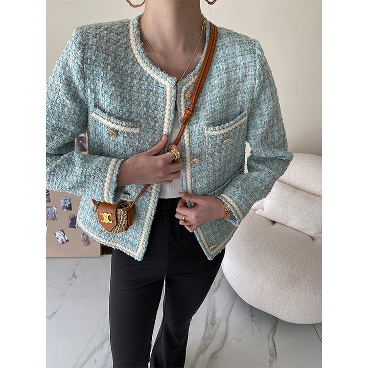 Damen Elegante Bouclé-Jacke mit Schmuckknöpfen Drune