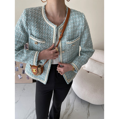Damen Elegante Bouclé-Jacke mit Schmuckknöpfen Drune