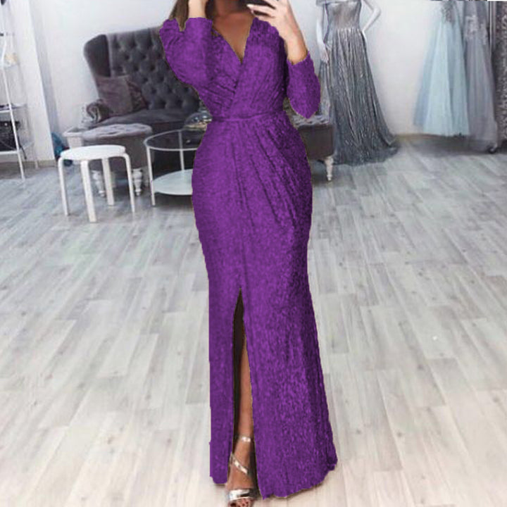Damen Abendkleid mit Wickelfront, langem Beinschlitz und taillierter Meerjungfrauen‑Silhouette Drune