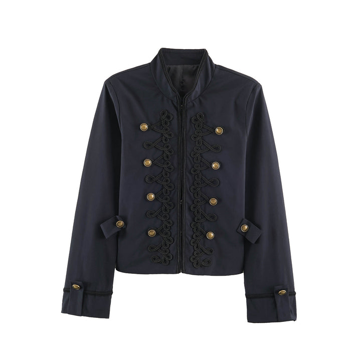 Damen Cropped-Kurzblazer im Kavallerie-Stil mit dekorativen Kordelriemen und Messingbuttons Drune