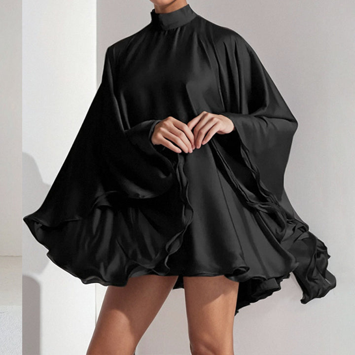 Damen elegantes Minikleid mit fließendem Design und hochgeschlossenem Hals Drune
