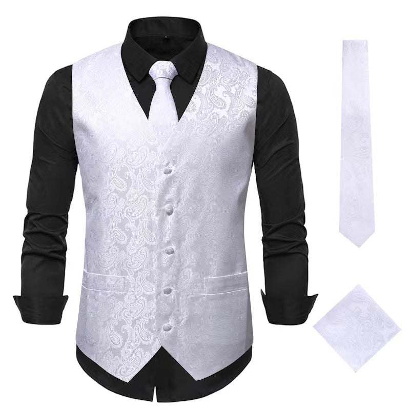 Herren nan Paisley Satin Anzugweste Set mit Krawatte und Einstecktuch Drune