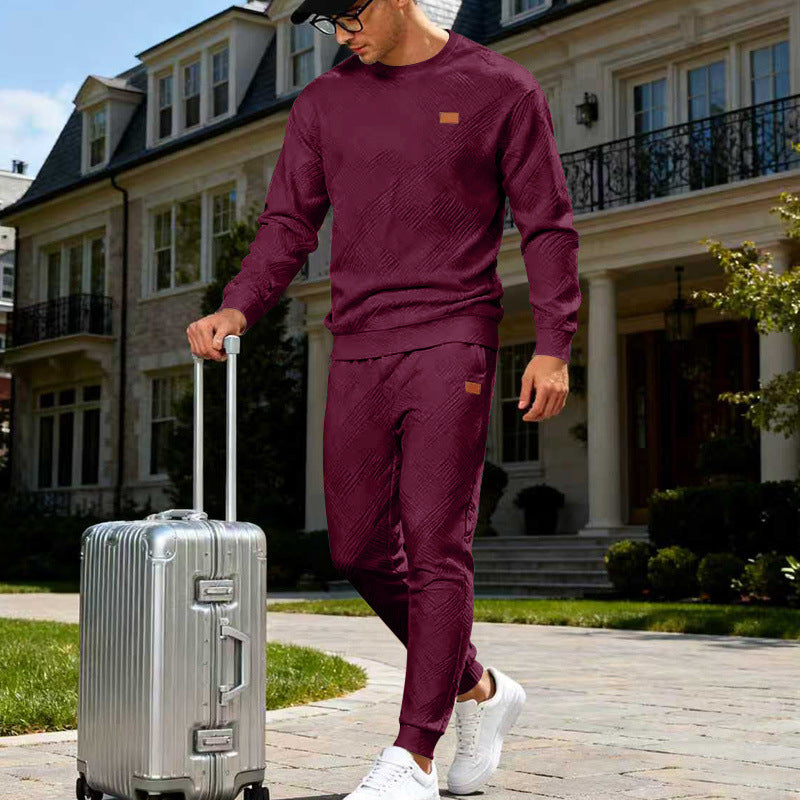 Herren Feinstrukturiertes Lounge-Set mit Rundhals-Pullover & schmaler Jogginghose Drune