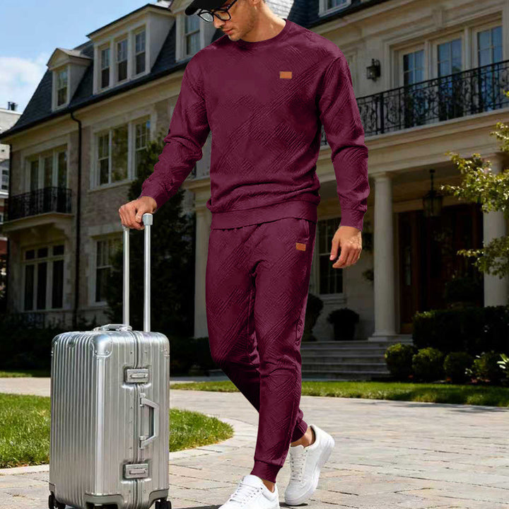 Herren Feinstrukturiertes Lounge-Set mit Rundhals-Pullover & schmaler Jogginghose Drune