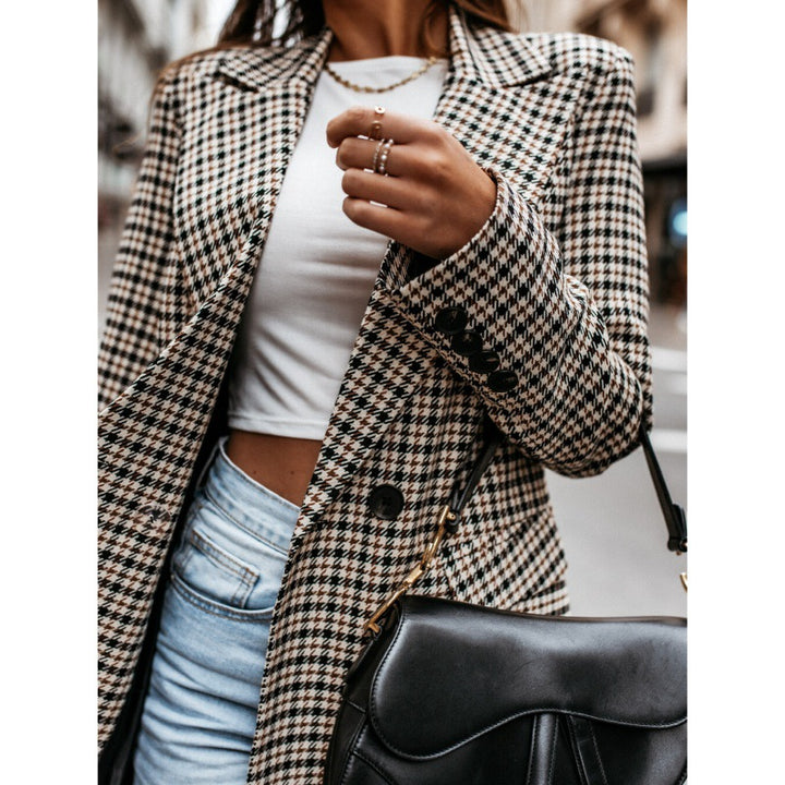 Damen Karierter Oversized Blazer mit doppelt geknöpftem Design Drune