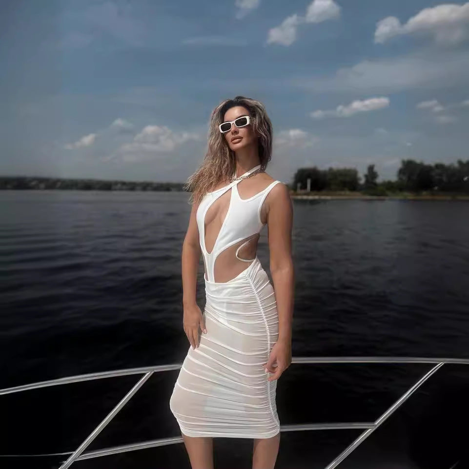 Damen figurbetontes Kleid mit innovativem Cut-Out-Design und transparenten Einsätzen Drune