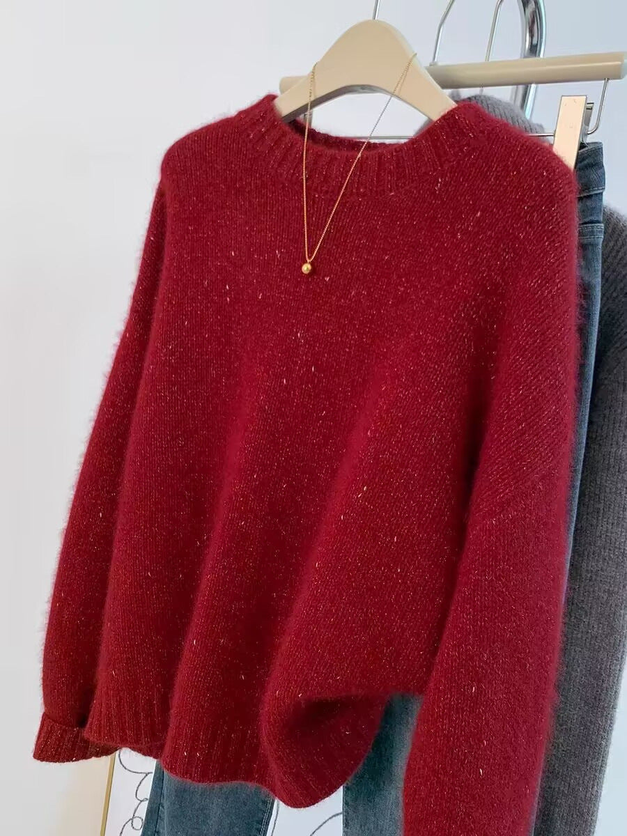 Damen Kuscheliger Oversize‑Pullover im Mohair‑Look mit Rundhalsausschnitt und dezentem Glitzereffekt Drune