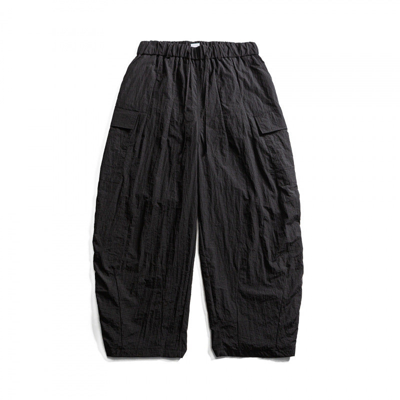 Unisex Weite Cropped Cargo-Hose mit elastischem Bund, Tunnelzug und aufgesetzten Taschen Drune