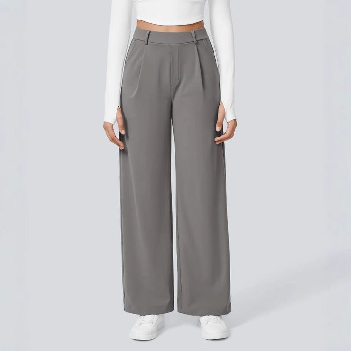 Damen Weite High‑Waist Palazzo‑Hose mit Bundfalten und Eingrifftaschen Drune