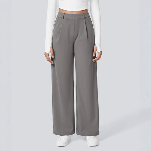 Damen Weite High‑Waist Palazzo‑Hose mit Bundfalten und Eingrifftaschen Drune