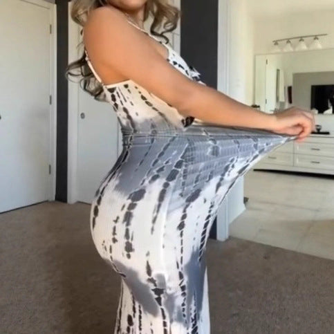 Damen nan ärmelloses Maxikleid mit Spaghettiträgern, Knotenfront und Cut-Out Drune
