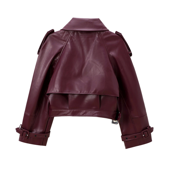 Damen cropped Lederjacke im eleganten Design mit breitem Revers und praktischen Taschen Drune
