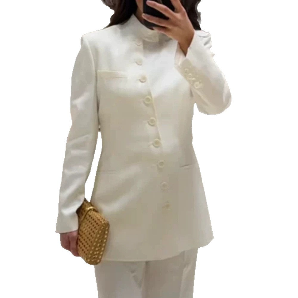 Damen Longline-Blazer mit Stehkragen und schmaler Silhouette Drune
