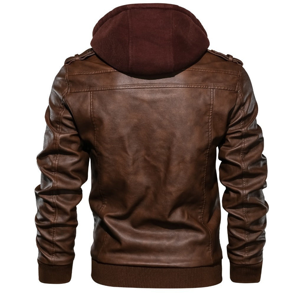 Herren Lederjacke mit Hoodie Drune