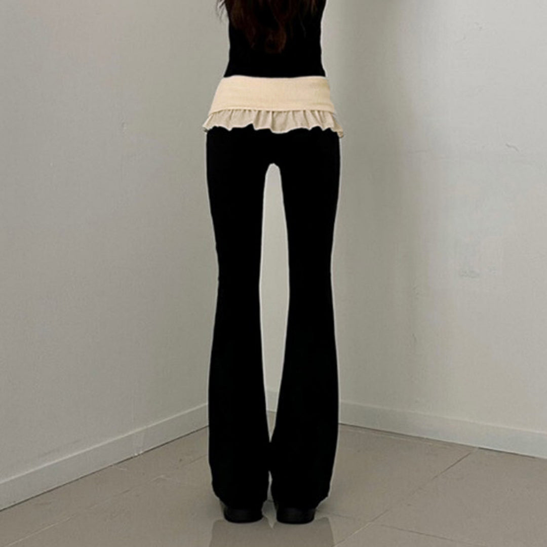 Damen nan taillierte Highwaist Schlaghose mit Zierband, Gürtelschlaufen und ausgestelltem Bein Drune