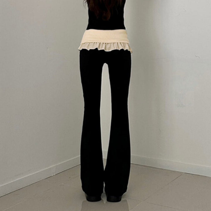 Damen nan taillierte Highwaist Schlaghose mit Zierband, Gürtelschlaufen und ausgestelltem Bein Drune