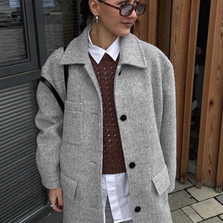 Damen Wollmantel mit klassischem Schnitt und praktischen Taschen Drune