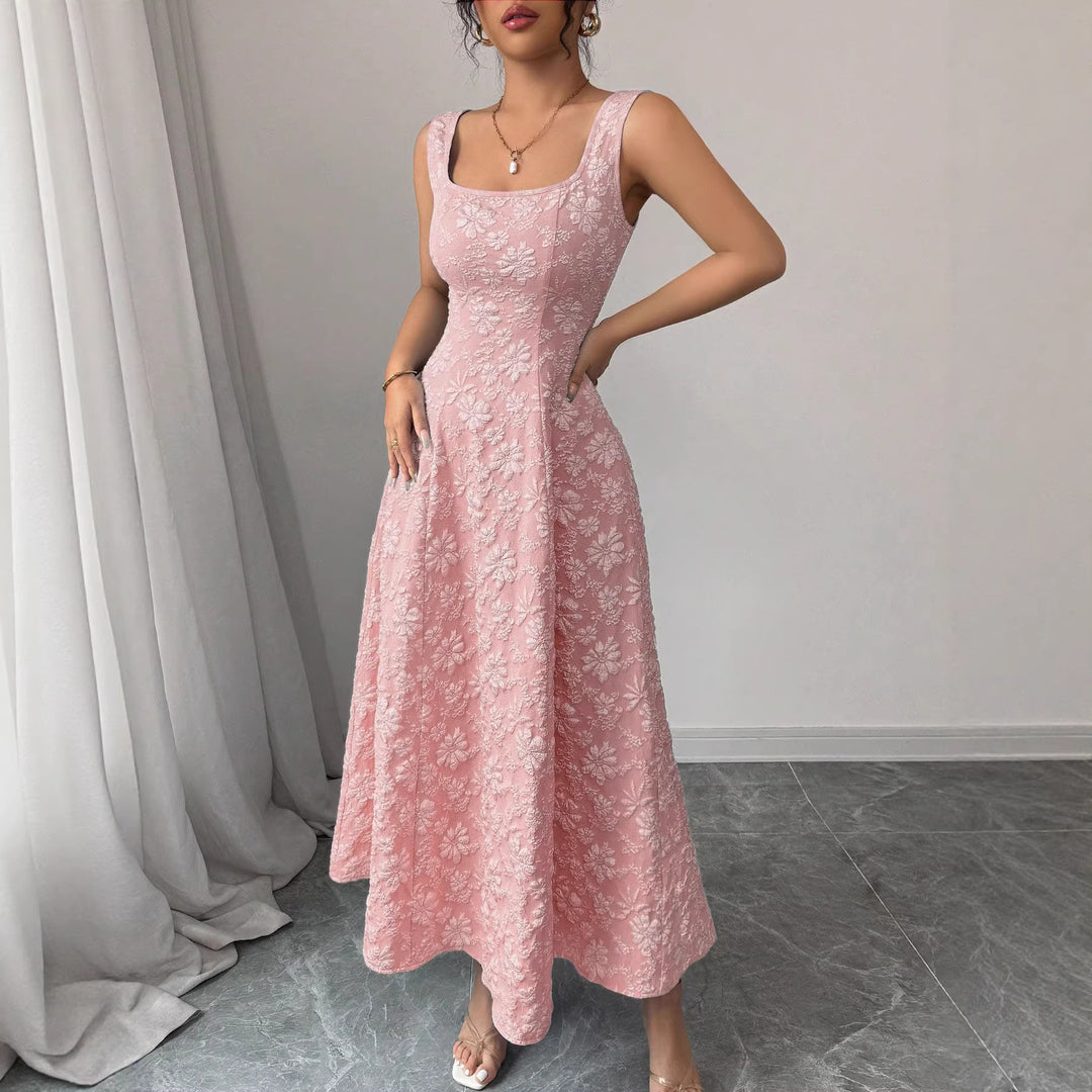 Damen Elegantes Maxikleid mit floralem Design und Quadrat-Ausschnitt Drune