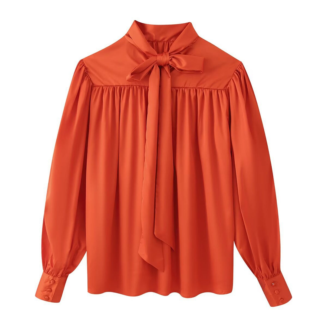 Damen Elegante Bluse mit Rückenfalten und Ballonärmeln Drune