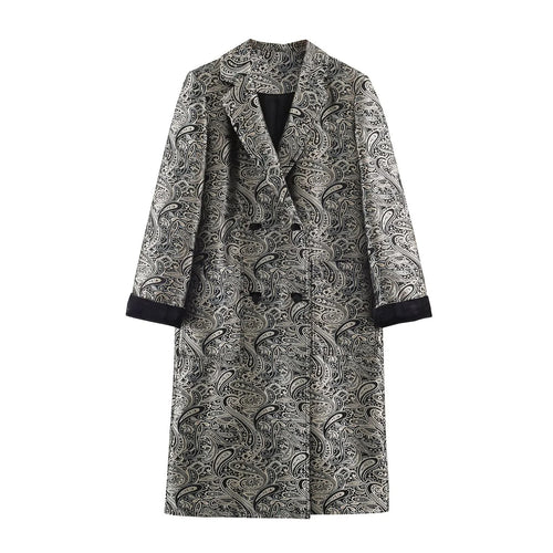 Damen Paisley-Mantel im Jacquard-Muster mit Doppelreiher Drune