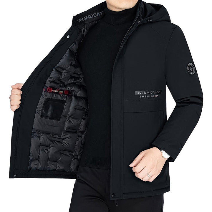 Herren Thermo-Winterkurzmantel mit luxuriösem Kunstfell-Innenfutter und Stehkragen Drune