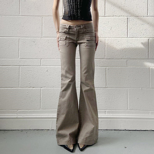 Damen High‑Waist Cargo‑Flaréhose mit weitem Schlag und aufgesetzten Taschen Drune