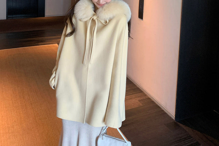 Damen Elegante und warme Übergangsjacke mit fellbesetztem Kragen Drune