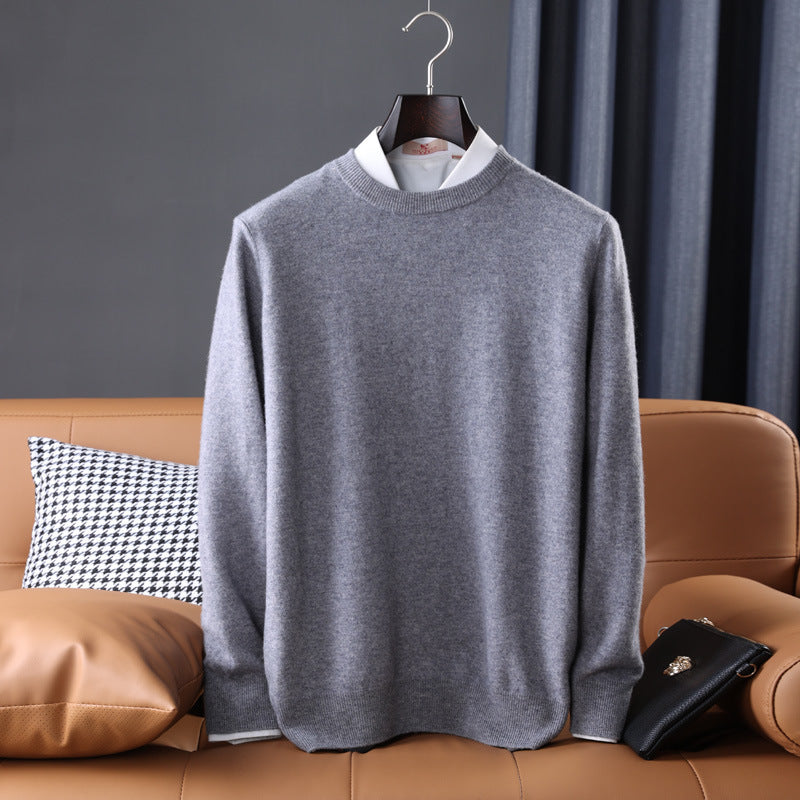 Herren Slim-Fit Rundhalspullover aus feinem Kaschmir-Mix mit dezenter Rippenkante Drune