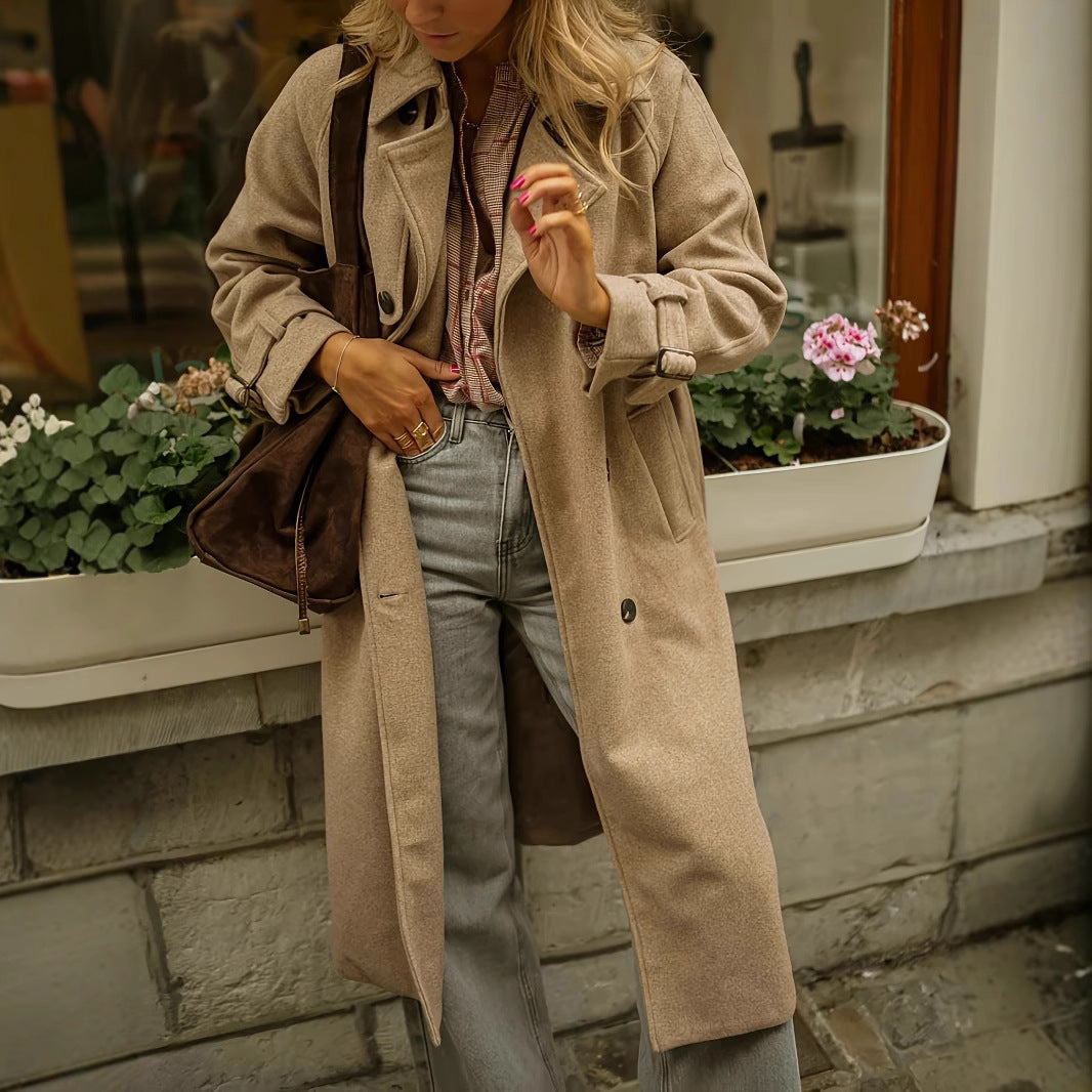 Damen eleganter Wollmantel mit praktischem Gürtel Drune