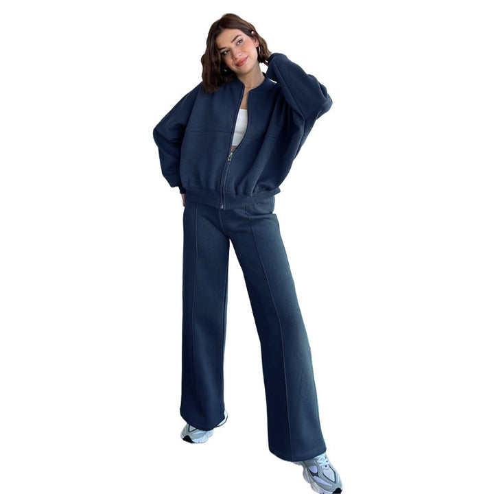 Damen Oversized Zip-Hoodie-Set mit Cropped Top und weiter Naht-Sweathose Drune