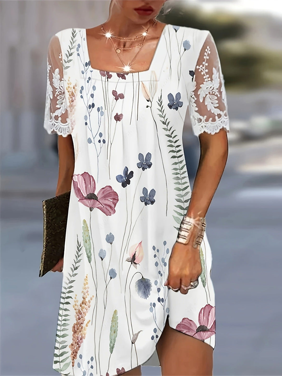 Damen Blumenmuster Shift Kleid Drune