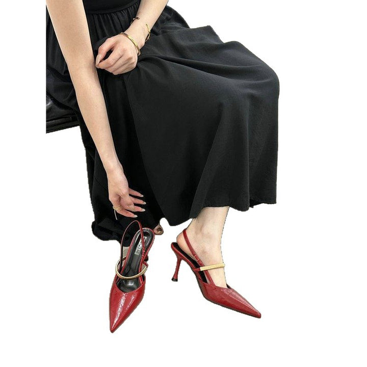 Damen Spitz zulaufende Lackpumps als Slingback mit feinem Riemchen und sculpted Stiletto Drune