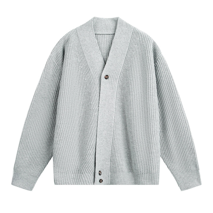 Unisex Oversize-Grobstrick-Cardigan mit Schalkragen, Rippenstruktur und asymmetrischer Knopfleiste Drune