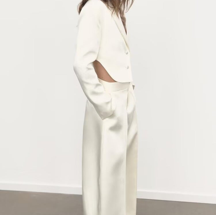 Damen Cropped-Kurzblazer mit abgerundetem Saum und Reverskragen Drune