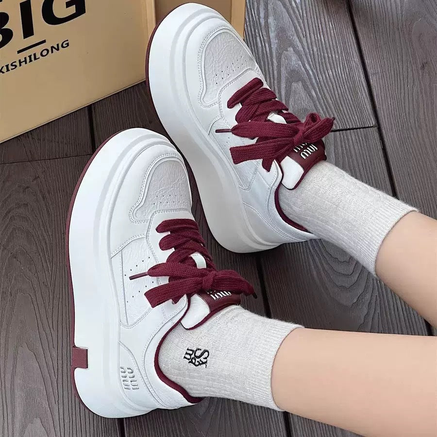 Damen Chunky Sneaker mit hoher Plattform und atmungsaktiver Obermaterialstruktur Drune